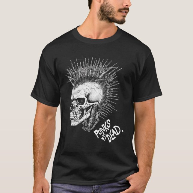 Classic Punk Rock Skull Punks Not Dead T-Shirt (Front)