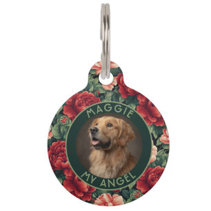 Classic Puppy Parent Gift Rose Floral Pet ID Tag