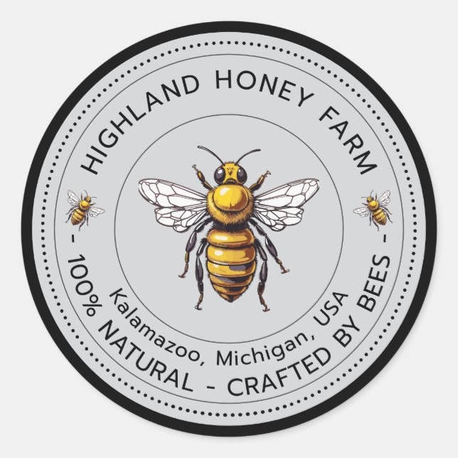 Classic Pure Honey Round Stickers  Editable Design (Front)