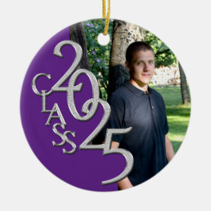 Classic Purple 2025 Graduate Photo Ceramic Ornament