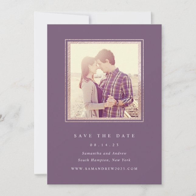 Classic Purple and Gold Frame Photo Save The Date (Front)