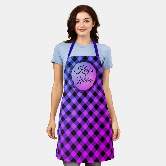 Classic Purple and Pink Gingham Print  Apron (Worn)