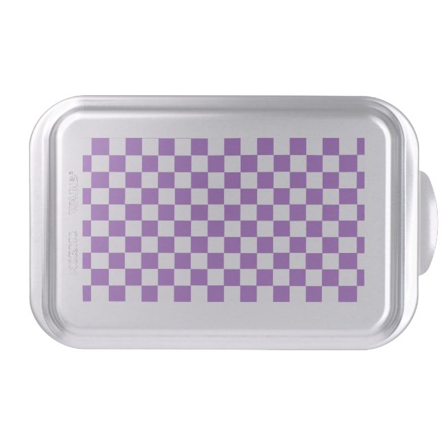 Classic Purple and White Checkered Pattern Cake Pan (Front)
