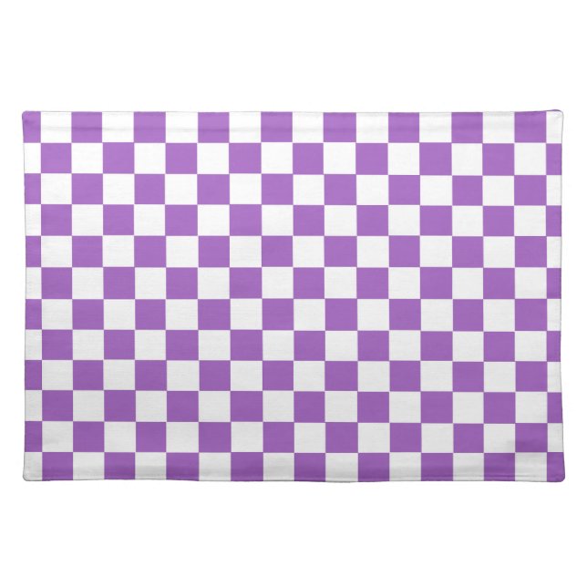 Classic Purple and White Checkered Pattern Cloth Placemat (Front)