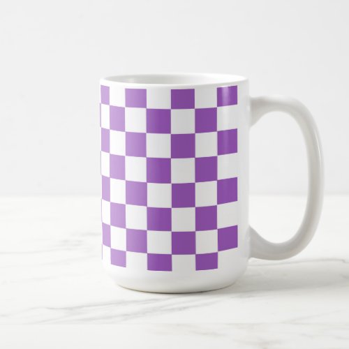 Classic Purple and White Checkered Pattern Coffee Mug
