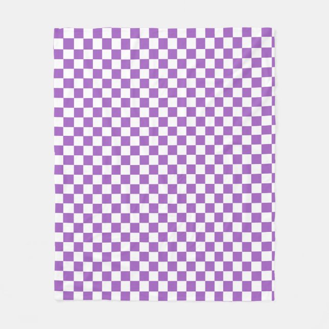 Classic Purple and White Checkered Pattern Fleece Blanket (Front)
