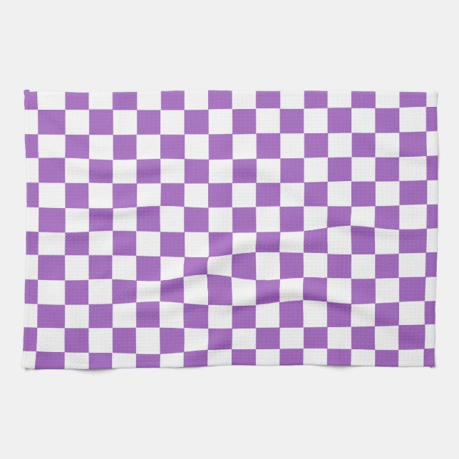 Classic Purple and White Checkered Pattern Kitchen Towel (Horizontal)