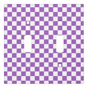 Classic Purple and White Checkered Pattern Light Switch Cover