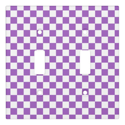 Classic Purple and White Checkered Pattern Light Switch Cover