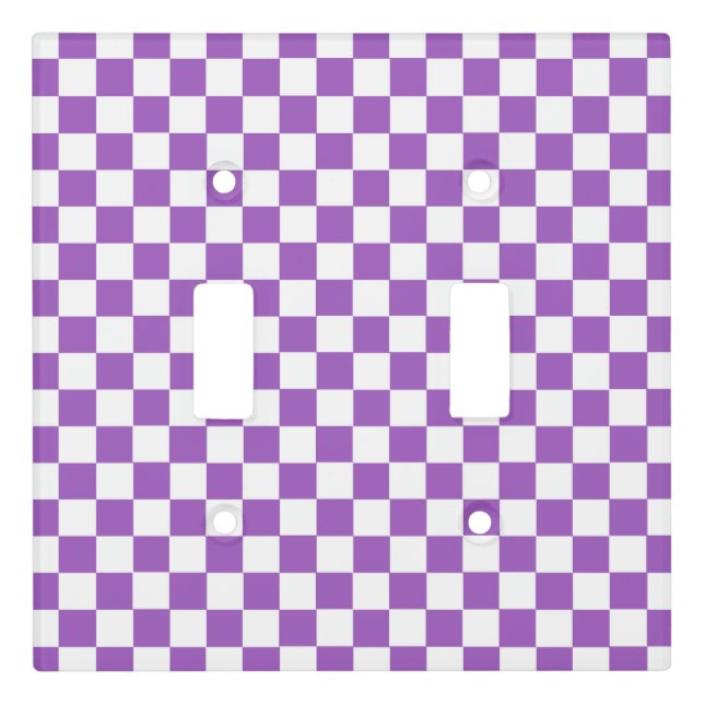 Classic Purple and White Checkered Pattern Light Switch Cover (Front)