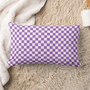 Classic Purple and White Checkered Pattern Lumbar Pillow