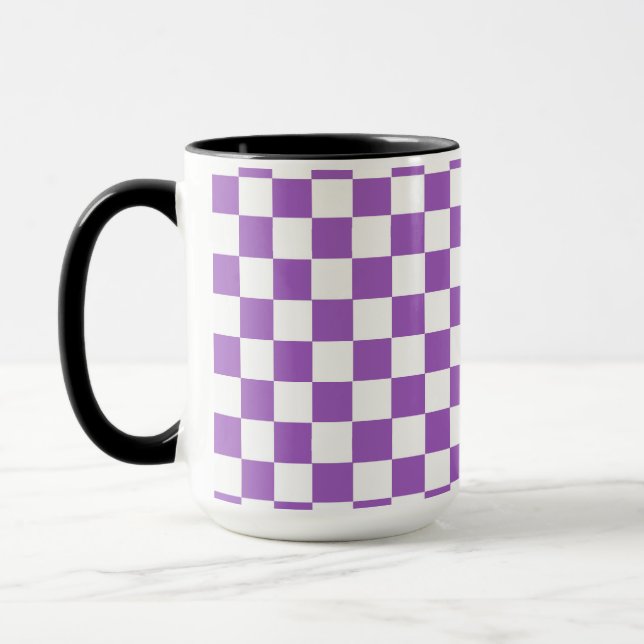 Classic Purple and White Checkered Pattern Mug (Left)