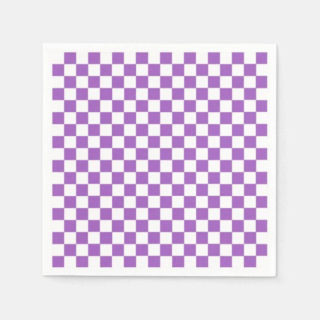 Classic Purple and White Checkered Pattern Napkins (Front)