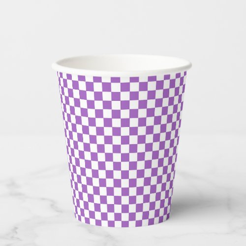 Classic Purple and White Checkered Pattern Paper Cups