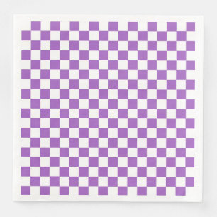 Classic Purple and White Checkered Pattern Paper Dinner Napkins