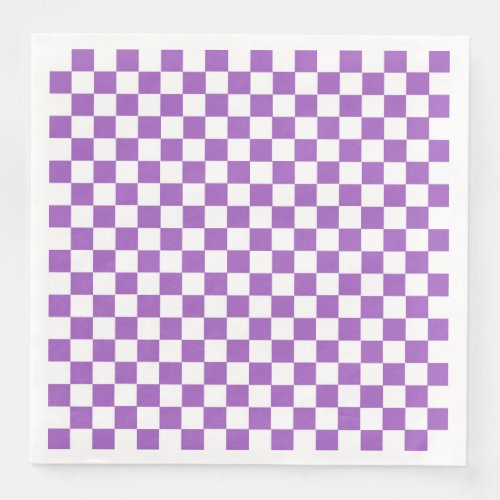 Classic Purple and White Checkered Pattern Paper Dinner Napkins