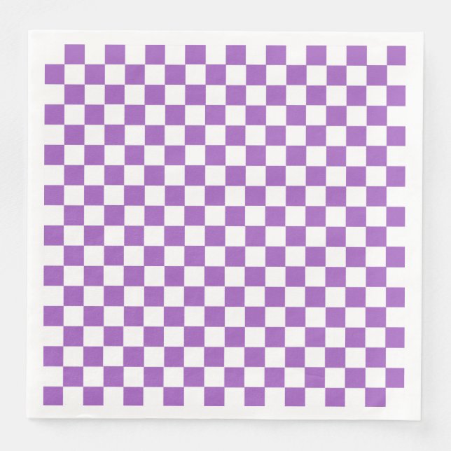 Classic Purple and White Checkered Pattern Paper Dinner Napkins (Front)