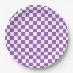 Classic Purple and White Checkered Pattern Paper Plates