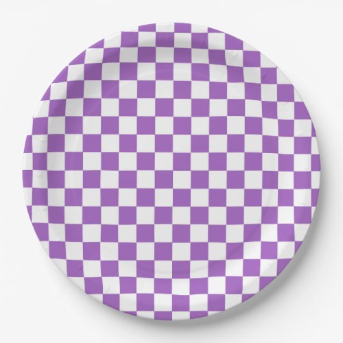 Classic Purple and White Checkered Pattern Paper Plates