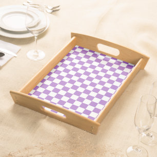Classic Purple and White Checkered Pattern Serving Tray