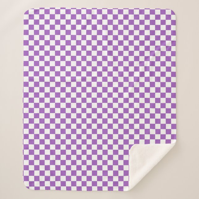 Classic Purple and White Checkered Pattern Sherpa Blanket (Front)