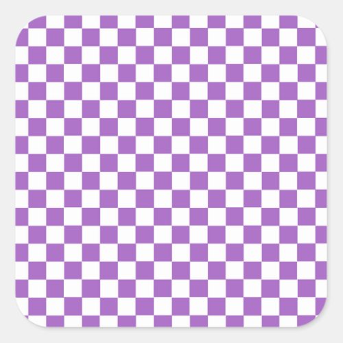 Classic Purple and White Checkered Pattern Square Sticker