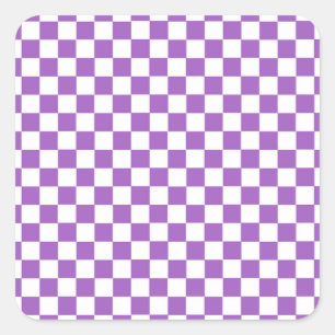 Classic Purple and White Checkered Pattern Square Sticker