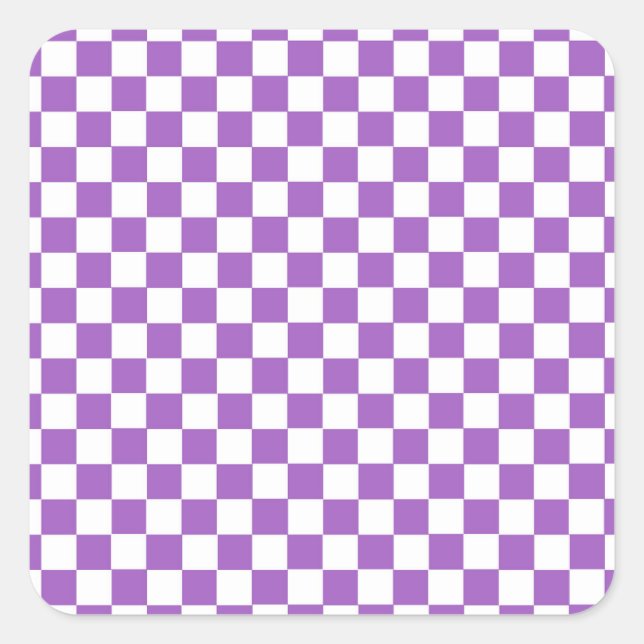 Classic Purple and White Checkered Pattern Square Sticker (Front)