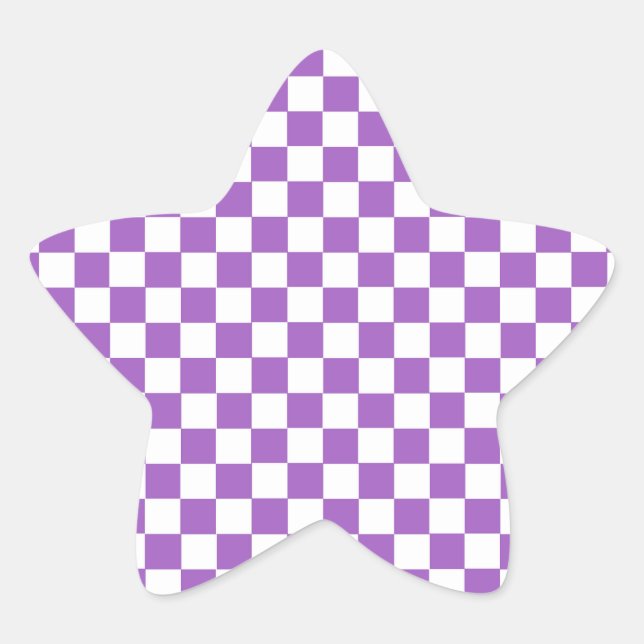 Classic Purple and White Checkered Pattern Star Sticker (Front)