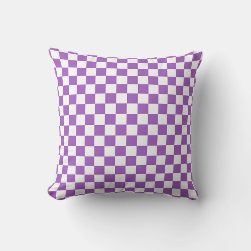 Classic Purple and White Checkered Pattern Throw Pillow