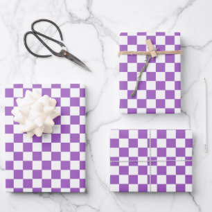 Classic Purple and White Checkered Pattern Wrapping Paper Sheets
