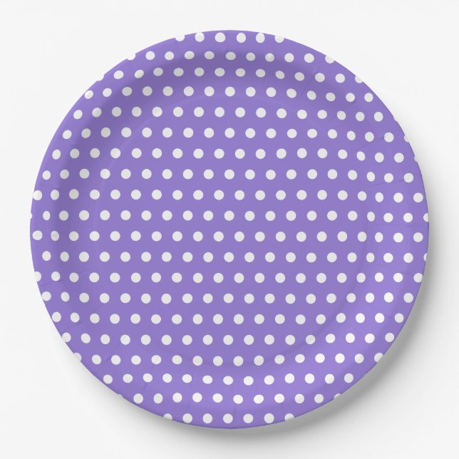 Classic Purple and White Polka Dot Party Paper Plates (Front)