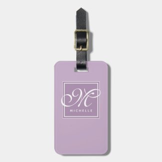 Classic Purple and White Script Monogram Luggage Tag