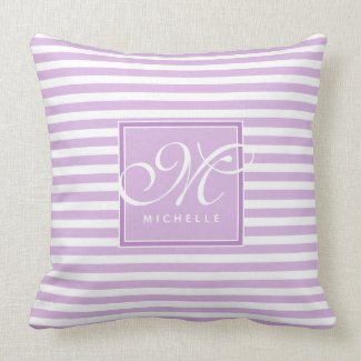 Classic Purple and White Striped - Script Monogram Throw Pillow