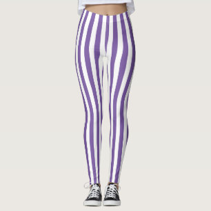 Classic Purple and White Vertical Striped Leggings