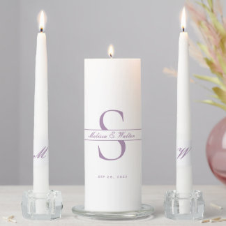 Classic Purple and White Wedding Monogram Ceremony Unity Candle Set