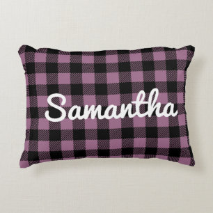 Classic Purple Buffalo Check Plaid Personalized Accent Pillow