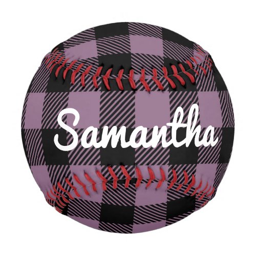 Classic Purple Buffalo Check Plaid Personalized Baseball