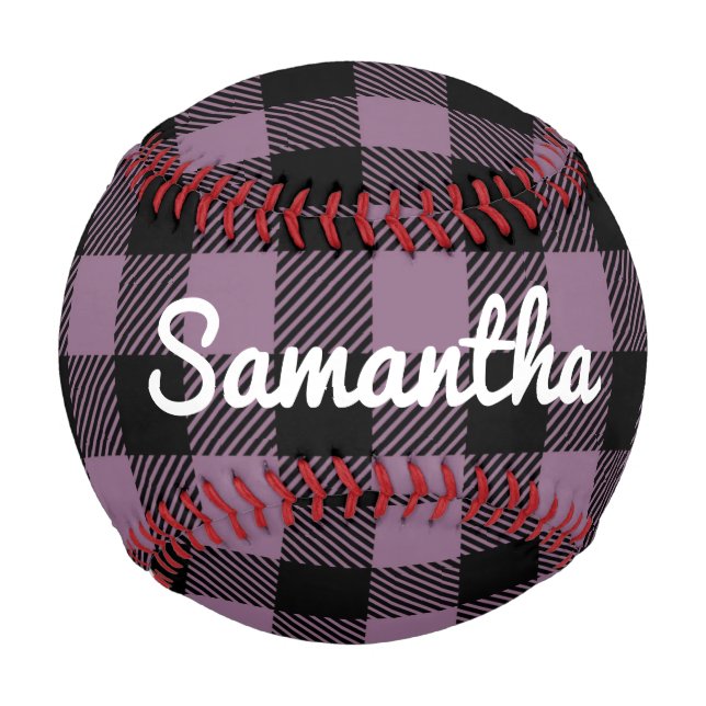 Classic Purple Buffalo Check Plaid Personalized Baseball (Front)