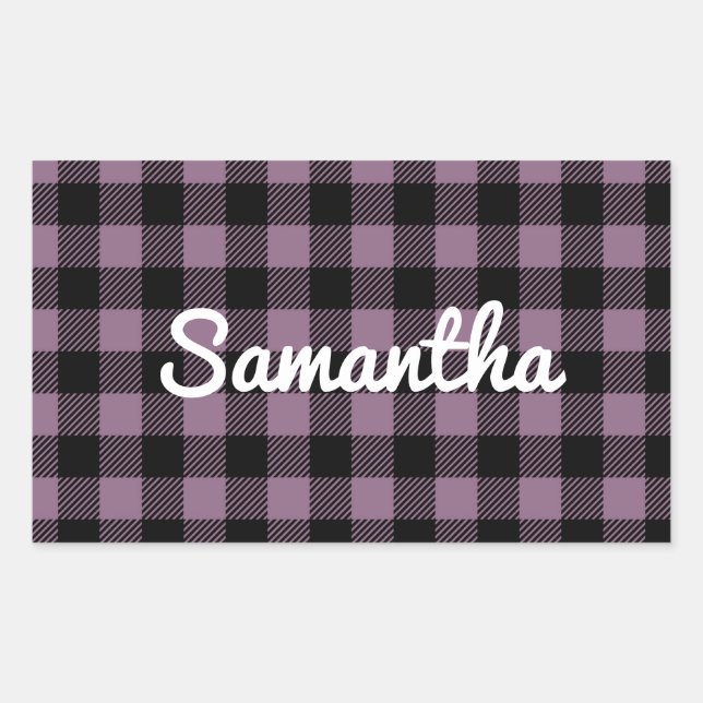 Classic Purple Buffalo Check Plaid Personalized Rectangular Sticker (Front)