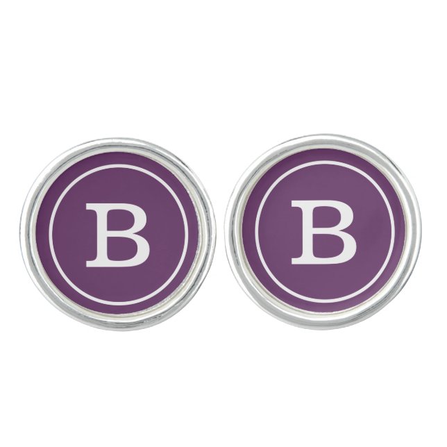 Classic Purple Custom Monogram Initial Men's Cufflinks (Front)