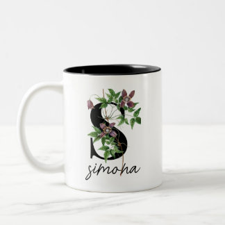 Classic Purple Floral Personalized Funny Two-Tone Coffee Mug