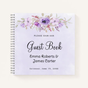Classic Purple Floral Wedding Guest Book