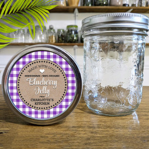 Classic Purple Gingham Canning Jar Label