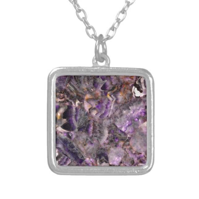 Classic purple granite purple stone purple marble silver plated necklace (Front)