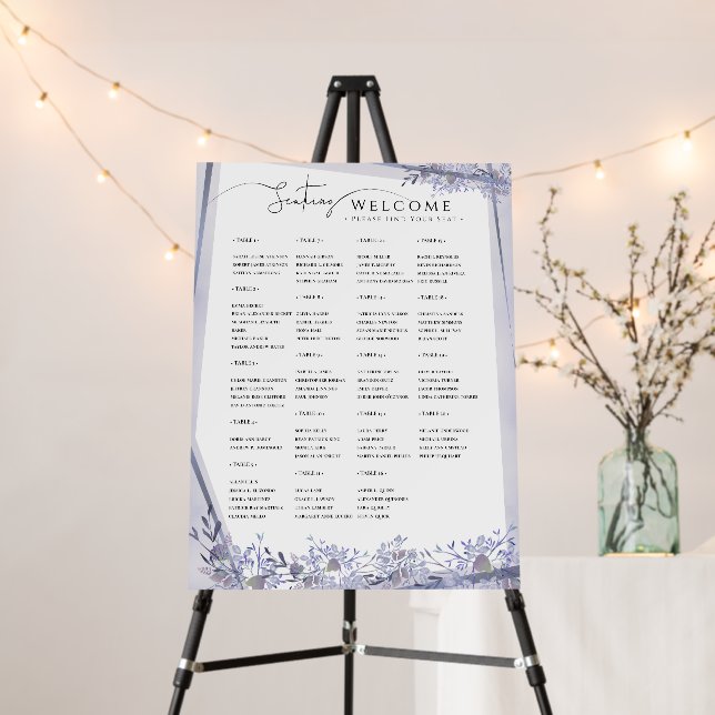 Classic Purple Grey Wedding Seating Sign (In Situ (Stand))