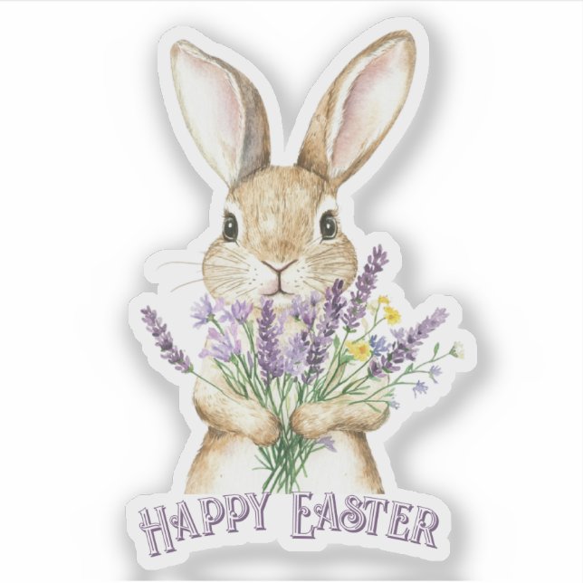 Classic Purple Happy Easter Bunny Sticker (Front)