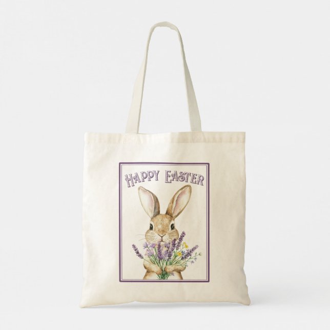 Classic Purple Happy Easter Bunny  Tote Bag (Back)