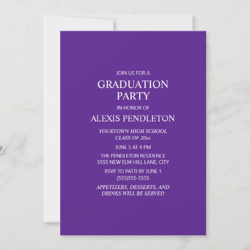 Classic Purple High School Graduation Invitation