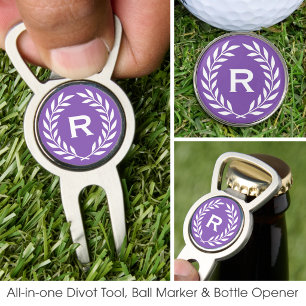 Classic Purple Monogram Laurel Wreath Custom Golf Divot Tool